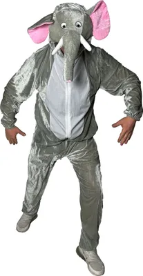 Produktbild von Herren Elefantenkostüm - Grauer Overall mit Kapuze und Reißverschluss - Größen M bis XXXXL, - Tierkostüm für Karneval und Mottopartys, Größe:XXXL