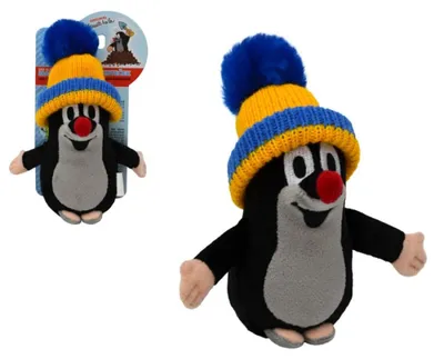 Obrázek produktu pro Krtek s kulichem modro-žlutým plyš 15cm  na kartě