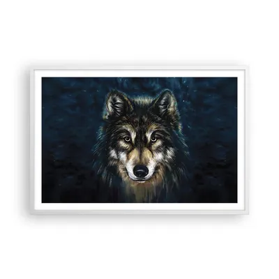Produktbild von Gerahmtes Poster - Weißer Rahmen - Wolf Dunkel Grafik - 91,5x61 cm - Wand Bild - Wanddeko - Wandbilder - Kunstposter - Wandposter - Bilderrahmen - Bilder - Kunstdruck Wanddekoration - P2WAA91x61-4845