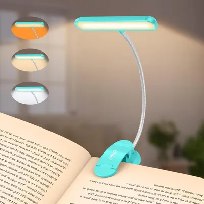 Immagine prodotto di Lampada da lettura - Lampada per libri - Ideale per la lettura notturna - 3 colori, 5 livelli di luminosità - Batteria da 1200 mAh - Colore blu