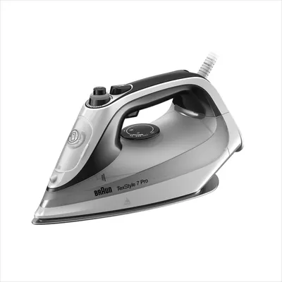A studio shot of a Braun iron on a white background.