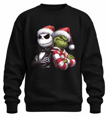 Imagen del producto de Sudadera con cuello redondo, diseño divertido con motivos de Grinch, Jack Skellington, Navidad y Santa Claus. Color: . Talla: M. (Uni)