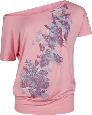 Produktbild von Full Volume by EMP Damen rosa T-Shirt mit Schmetterling Frontprint L