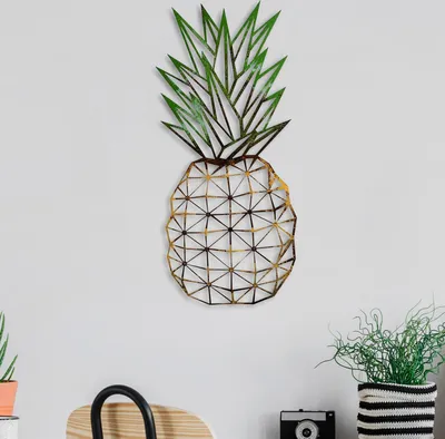 Produktbild von Wallity, Pineapple 223, Nachbildungatives Wandaccessoire aus Metall, Mehrfarbig, 100 % METALL, 56 x 1,5 x 24 cm