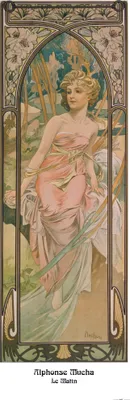 Zdjęcie produktu dla Alphonse Mucha Art Print Obraz - Cztery pory dnia, poranek, 1899 (158 x 53 cm)