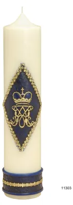Produktbild von Marienkerze Altarkerze Marienmonogramm Blau-Gold 40 x 9 cm
