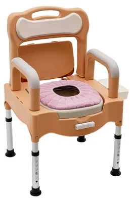 Produktbild von Toilettenstuhl für Senioren - Tragbare, höhenverstellbare Toilette mit Papierhalter, gepolsterter Sitzfläche und Nachtlicht, Tragfähigkeit 250 kg