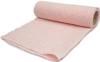 Produktbild von Baumwoll Musselin Stoff Double Gauze, Doppelgaze, Puderrosa mit goldenen Punkten 50 x 130 cm