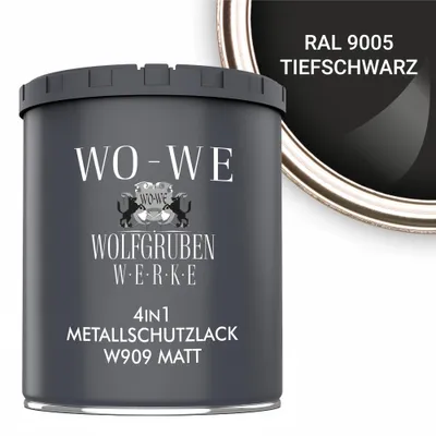Produktbild von Metallschutzlack 4in1 Metalllack Metallfarbe Metallschutzfarbe MATT W909 Schwarz - 750ml