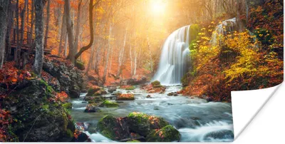 Produktbild von MuchoWow® Poster Wasserfall - Sonne - Herbst 150x75 cm - ohne Rahmen