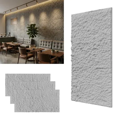 Image de Panneaux muraux 3D XINZI aspect pierre, panneaux muraux, revêtement mural enPolyuréthanepour pièces à vivre, cafés, lot de 3 (épaisseur des panneaux : 3 cm), modèle A gris clair