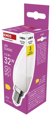 LED žárovka Classic svíčka / E14 / 2,5 W (32 W) / 350 lm / neutrální bílá