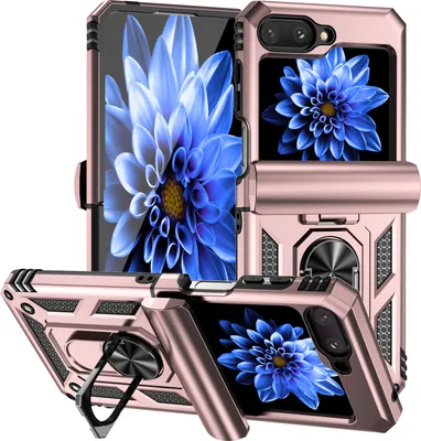 Produktbild von Hülle für Samsung Galaxy Z Flip 5 mit Scharnierschutz und Ringhalter Ständer Dual Layer Schutzhülle Roségold