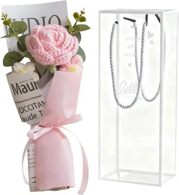 Image de Bouquet de fleurs tricoté à la main - Rose éternelle - Fleurs au crochet - Cadeau de Saint-Valentin - Pour la décoration intérieure, un anniversaire, un anniversaire de mariage