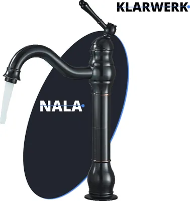Obrázek produktu pro KLARWERK® NALA | Vintage Hotel Gastro – černá kartáčovaná vysoká koupelnová baterie | Nerezová baterie pro vysoké umyvadlo | Směšovací baterie se 2 přípojkami