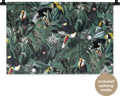 Produktbild von MuchoWow® Wandteppich Wandbehang Blumen - Vogel - Blätter 60x40 cm Tapisserie Dekoration Wandtuch - Wanddekorationen