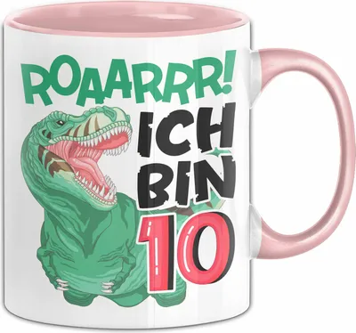 Produktbild von 10. Geburtstag Geschenk Tasse Becher Jungs Dino T-Rex Roaarrr Ich Bin 10 (Rosa)