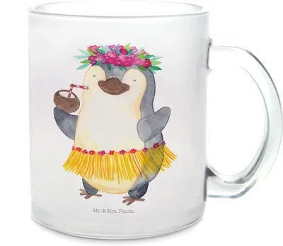 Produktbild von Mr. & Mrs. Panda Trinkglas Pinguin Kokosnuss - Transparent - Geschenk, Tee Tasse, Pott, Urlaub, Tanzen, Hawaii, Glasbecher, Häferl, Erholt, Teetasse