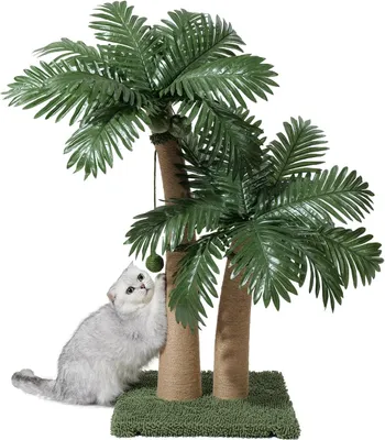 Image de Arbre à chat de 92 cm, avec 2 poteaux incurvés, corde en sisal, 5 jouets (balles), idéal pour les chats d'intérieur