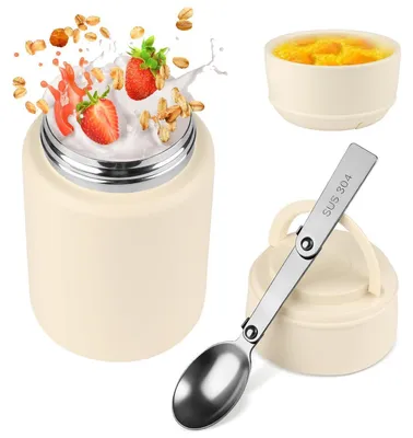 Image de Contenant isotherme pour aliments, 500 ml, en acier inoxydable, étanche, idéal pour les déplacements
