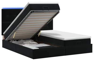 Obrázok produktu pre Postel s úložným priestorom a LED osvetlením, čierna, 160 x 200 cm, potiahnutá zamatom