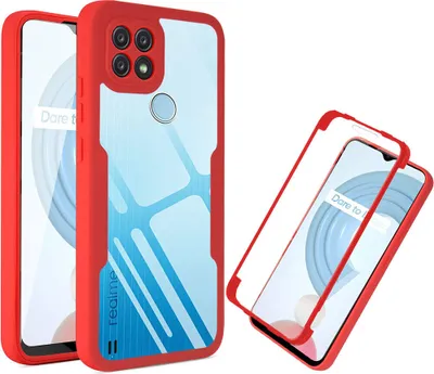 Produktbild von Oppo Realme C21 Schutzhülle, Eingebautem Displayschutz 360 Grad Komplettschutz Handyhülle für Oppo Realme C21 Rot