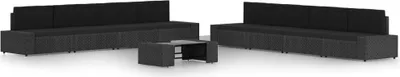 Produktbild von 9-tlg. Garten-Lounge-Set mit Kissen Schwarz Poly Rattan