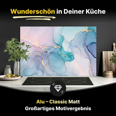 Produktbild von Spritzschutz Küchenrückwand aus Aluminiumverbund in Matt 80 x 50 cm Abstrakte Muster mit goldenem Rand