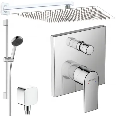 Produktbild von Hansgrohe und Jowi Unterputz Duschsystem, 650mm Brausestange, 360x360mm Kopfbrause, Vernis Shape Duscharmatur, OHNE iBox
