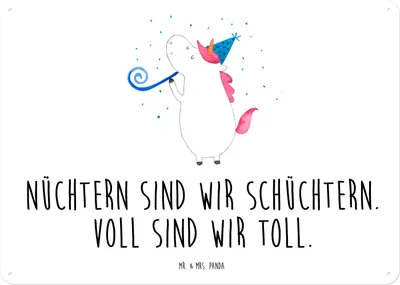 Produktbild von Mr. & Mrs. Panda Wandbild Einhorn Party DIN A4 - Weiß - Geschenk, tafel, Disco, Türschild, Unicorn, Retro Blechschild, Alkohol, wandtafel, Geburtstag, Schild, Einhörner