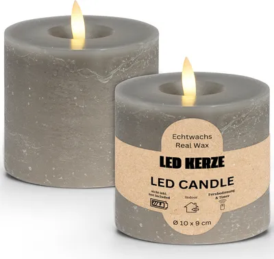 Produktbild von LED Stumpenkerzen Set Wachs, Flackernde Flamme, Ø 10x9 cm, Taupe