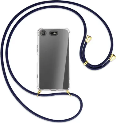 Produktbild von Handykette Backcover-Schutzhülle mit Band (Metall goldfarben) für Sony Xperia XZ1 Compact - dunkelblau