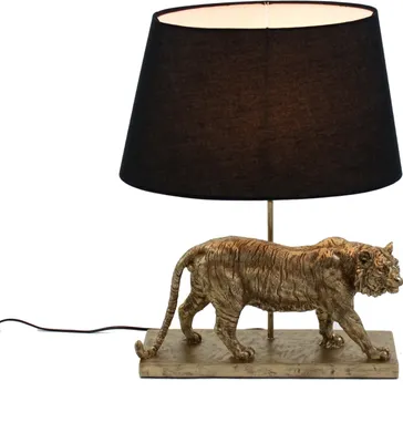 Produktbild von Voss Design Lampe Tischlampe Tiger Gold Schwarz 60 cm Gepard Leopard Tier Lampe Tischleuchte