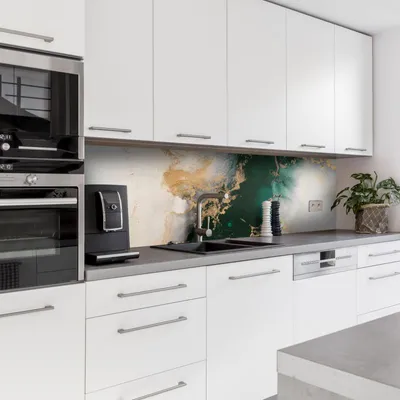 Produktbild von Dedeco Küchenrückwand Motiv: Marmor V15, 5mm Hartschaum Kunststoffplatte PVC als Spritzschutz Küchenwand Wandschutz wasserfest, inkl. UV-Lack glänzend, alle Untergründe, 260 x 60 cm
