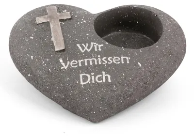 Grabherz anthrazit mit Kreuz, Spruch, Teelichthalter, 19x16x7 cm