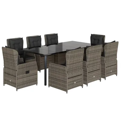 Produktbild von 9-tlg. Garten-Essgruppe mit Kissen Grau Poly Rattan