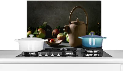 Produktbild von KitchenYeah®  Spritzschutz Küche - Küchenrückwand - Wandschutz für Herd und Spüle - Teekanne - Tee - Stilleben 60x40 - Alu-Dibond (Alternative zum Spritzschutz aus Glas) - Hitzebeständig - Herdspritzs
