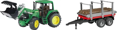 Zdjęcie produktu dla Bruder, John Deere 6920 z przyczepą do przewozu drewna 01142, 76 x 16,5 x 17,7 cm, zielony, 01142