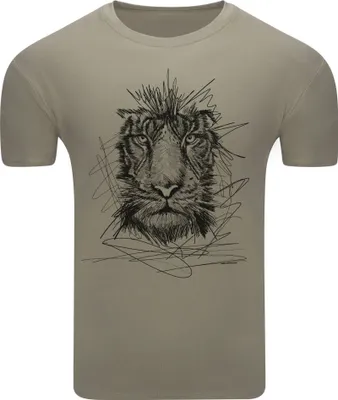 Produktbild von Diarbo Herren T-Shirt mit Aufdruck Wildtierporträts Skizze eines Tigerkopfes Khaki Gr.M