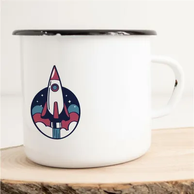 Produktbild von Huuraa Emaille Tasse Rakete bunt Geschenk Kaffeebecher Vintage 300ml Rakete bunt Präsent