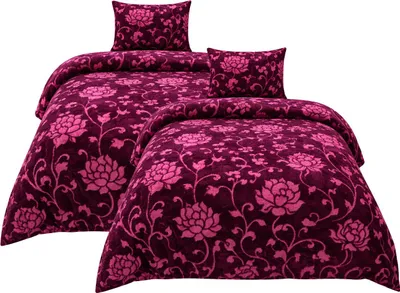 Produktbild von Fleece Bettwäsche Flausch 135x200 80x80cm Blumen pink: 4tlg.