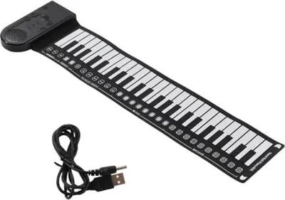 Produktbild von SPORTARC Elektronische Handtastatur, zusammenklappbar, flexibles Klavier, 49 Tasten, Rollup Piano mit USB-Ladekabel für Anfänger (schwarz)