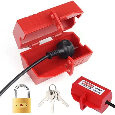 Productafbeelding van Stekkerbeveiliging voor wasmachines, stroomstekkerbeschermingsdoos met hangslot, rood, 119 x 66 x 66 mm