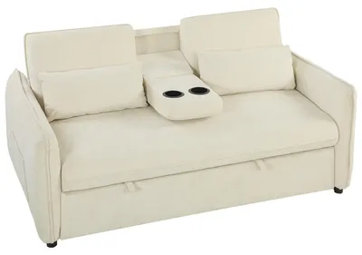 Produktbild von 3-in-1 Verstellbares Schlafsofa, Zweisitzer mit Getränkehaltern, verstellbarer Rückenlehne und Seitentaschen, Beige
