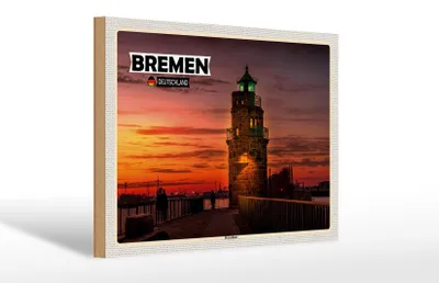 Produktbild von Holzschild Städte Bremen Deutschland Molenfeuer 30x20cm