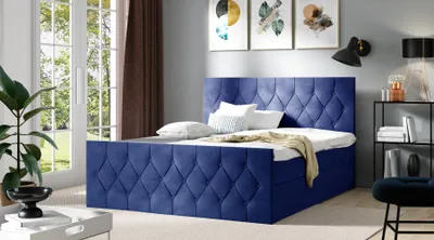 Produktbild von Polsterbett TIBOR LUX – 200x200, Blau + GRATIS Topper