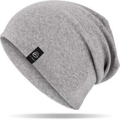 Produktbild von Mütze Damen Herren Beanie Baumwolle Grau Einheitsgröße
