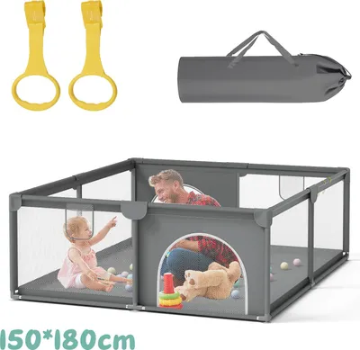 Produktbild von Izrielar Baby Laufgitter Laufstall Absperrgitter 150x180cm Krabbelgitter mit Rutschfester Basis, atmungsaktivem Netz Sicherheitsspielplatz