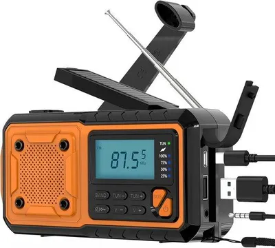 Image de Radio de secours - Avec panneau solaire et batterie de 4 000 mAh - Avec fonction d'alimentation de secours et signal SOS - Idéale pour la survie, la randonnée et les situations d'urgence