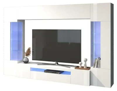 Produktbild von Wohnzimmermöbel Dberard, Wohnzimmer-Set TV-Möbel mit 6 Türen, Mehrzweck-Wohnzimmermöbel mit LED-Beleuchtung, 100 %  Italy, cm 290x40h191, glänzend weiß